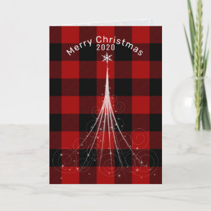 Contemporary white holiday star tree on plaid card