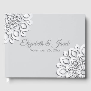 Contemporary White Paper Cut Mandala Guest Book