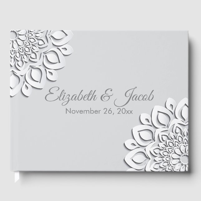 Contemporary White Paper Cut Mandala Guest Book (Front)