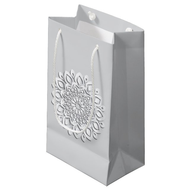 Contemporary White Paper Cut Mandala Small Gift Bag (Front Angled)