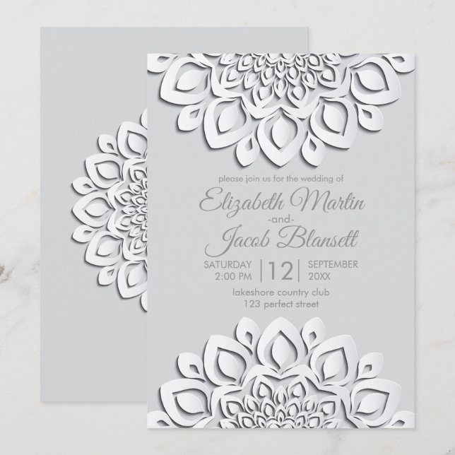 Contemporary White Paper cut Mandala Wedding Invitation (Front/Back)