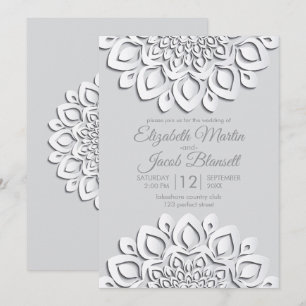 Contemporary White Paper cut Mandala Wedding Invitation