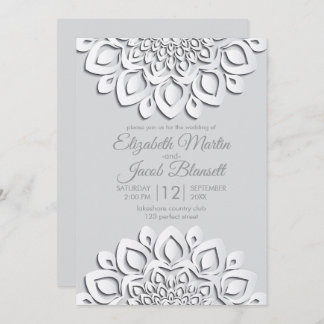 Contemporary White Paper cut Mandala Wedding Invitation