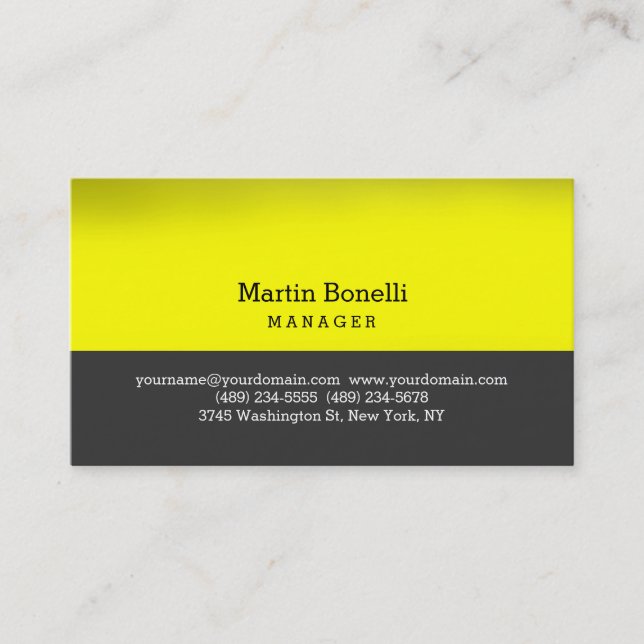 Contemporary Yellow Grey Manager Business Card (Front)