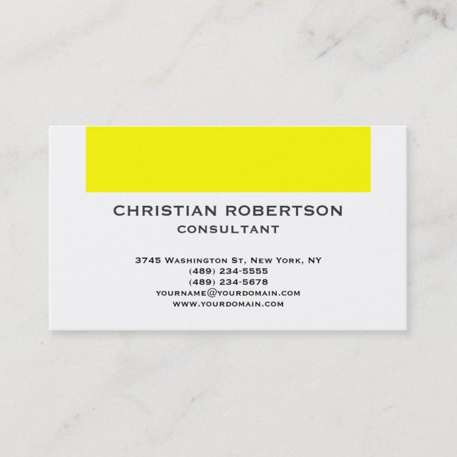 Contemporary Yellow White Consultant Business Card (Front)
