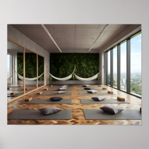Contemporary Yoga Studio Design with Parquet Floor Poster