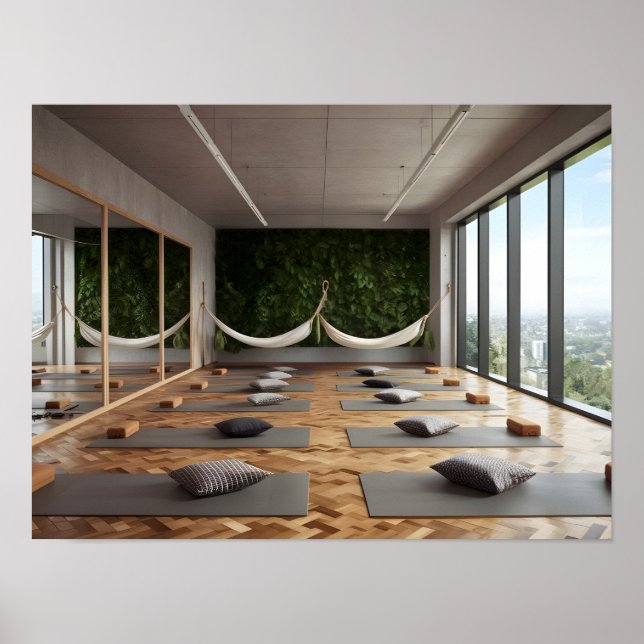 Contemporary Yoga Studio Design with Parquet Floor Poster (Front)