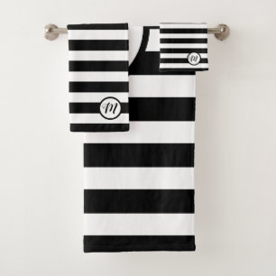 ContemporaryMonogram Black White Stripes   Bath Towel Set