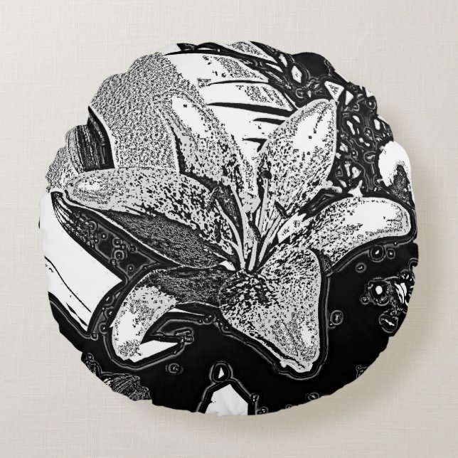 contempory abstract design in black and white round cushion (Front)