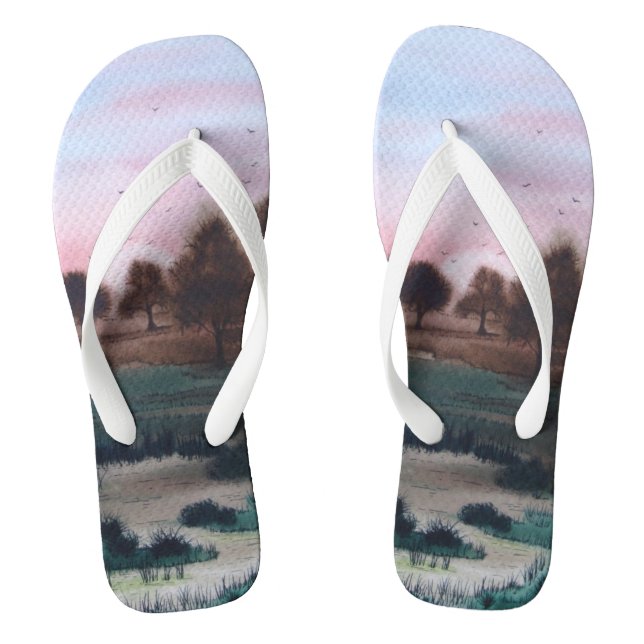 contempory abstract sunset design colourful flip flops (Footbed)