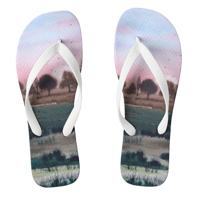 contempory abstract sunset design colourful flip flops (Footbed)