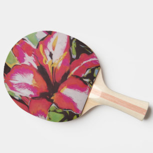 contempory and colourful abstract red flower ping pong paddle