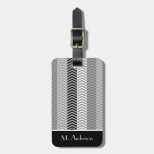 Contempory Black White Chevron Stripes With Name Luggage Tag