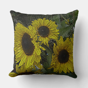 contempory design large yellow sun flowers cushion