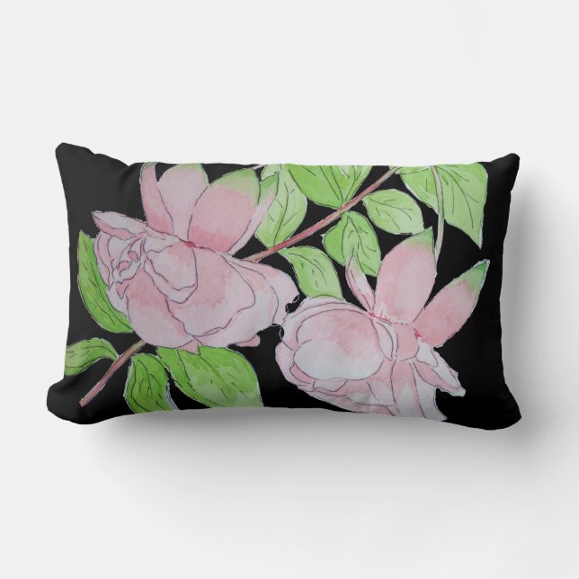 contempory floral design with pink flowers lumbar cushion (Front)