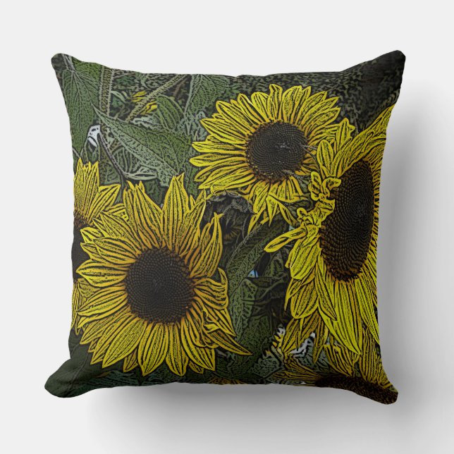 contempory picture of large yellow sun flowers cushion (Front)