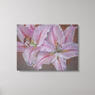contempory picture of two large pink lily flowers canvas print