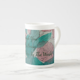contempory sketchy pink flowers and leaves for mum bone china mug