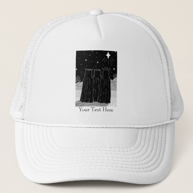 contempory three kings black and white christmas trucker hat (Front)