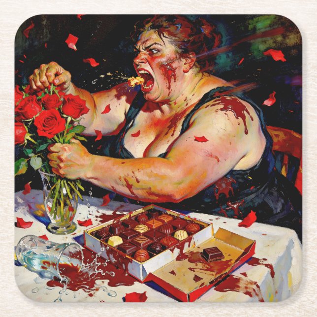 Contempt for Red Roses – A Portrait of Raw Anger Square Paper Coaster (Front)