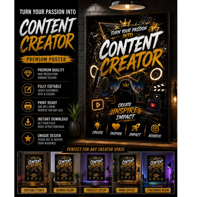 Content Creator Poster | YouTube Studio Wall Art (Creator Uploaded)