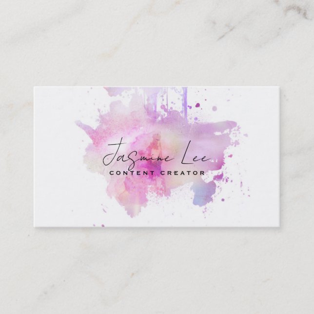content creator watercolor purple business card (Front)