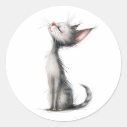 Contented Grey Cat Illustration Classic Round Sticker