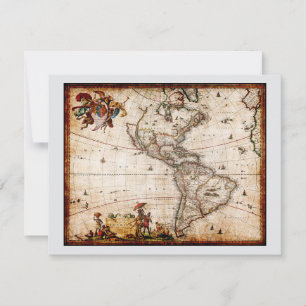 Continent of America Old Map Card
