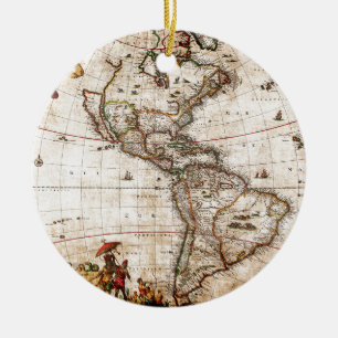 Continent of America Old Map Ceramic Tree Decoration