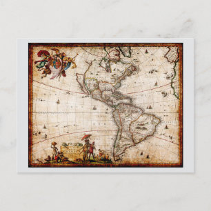 Continent of America Old Map Holiday Postcard