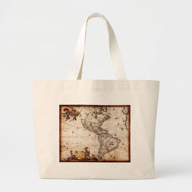 Continent of America Old Map Large Tote Bag (Front)