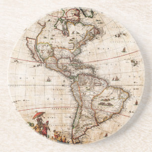 Continent of America Old Map Lithograph Coaster
