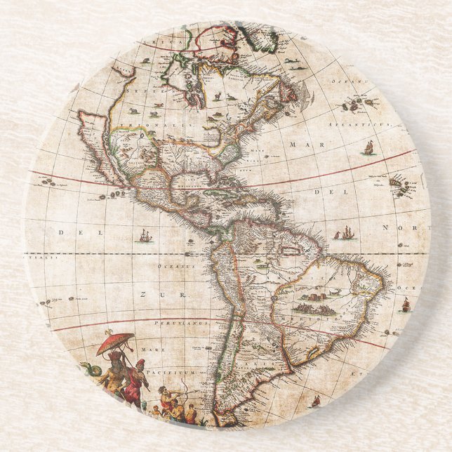 Continent of America Old Map Lithograph Coaster (Front)
