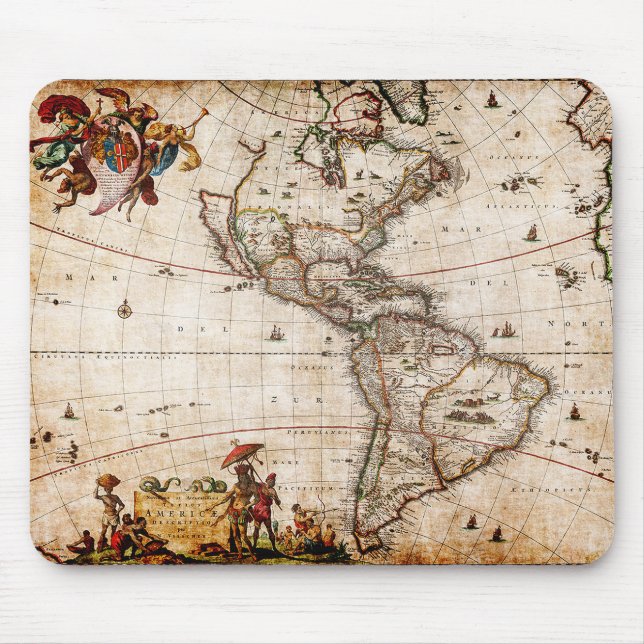 Continent of America Old Map Mouse Mat (Front)