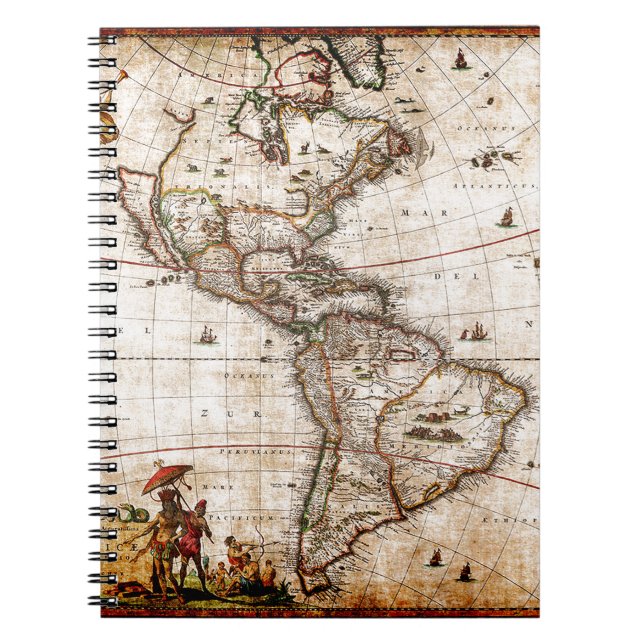 Continent of America Old Map Notebook (Front)