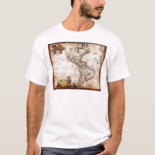Continent of America Old Map T-Shirt (Front)