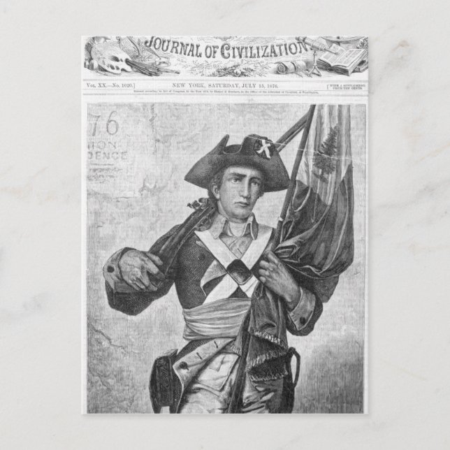 Continental Soldier holding a musket flag Postcard (Front)