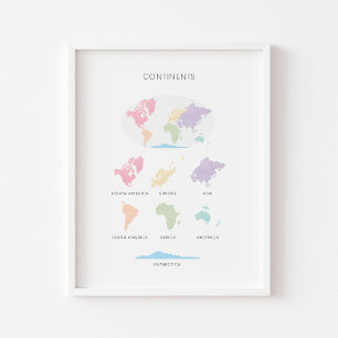 Continents pastel educational poster