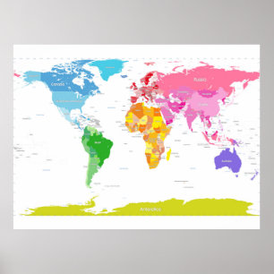 Continents World Map Poster