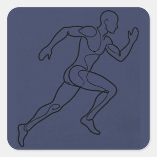 Continuous Line Art Sprinter Running Square Sticker
