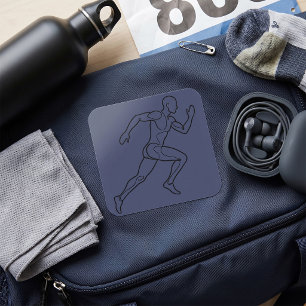 Continuous Line Art Sprinter Running Square Sticker