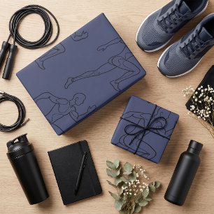 Continuous Line Art Sprinter Running Wrapping Paper