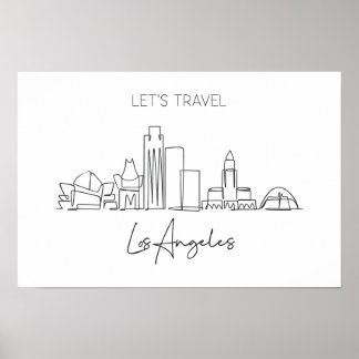 Continuous Line Drawing Of Los Angeles Skyline Poster