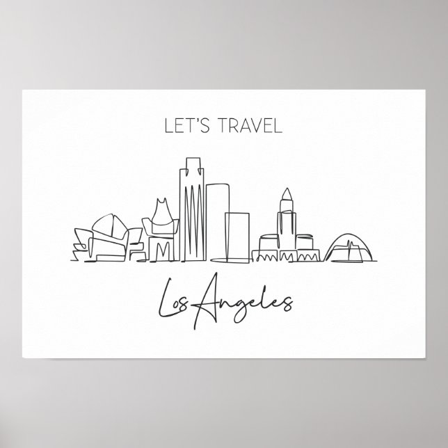 Continuous Line Drawing Of Los Angeles Skyline  Poster (Front)