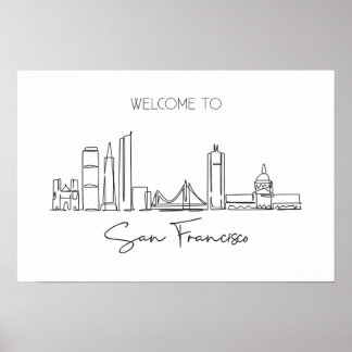Continuous Line Drawing Of San Francisco Skyline Poster