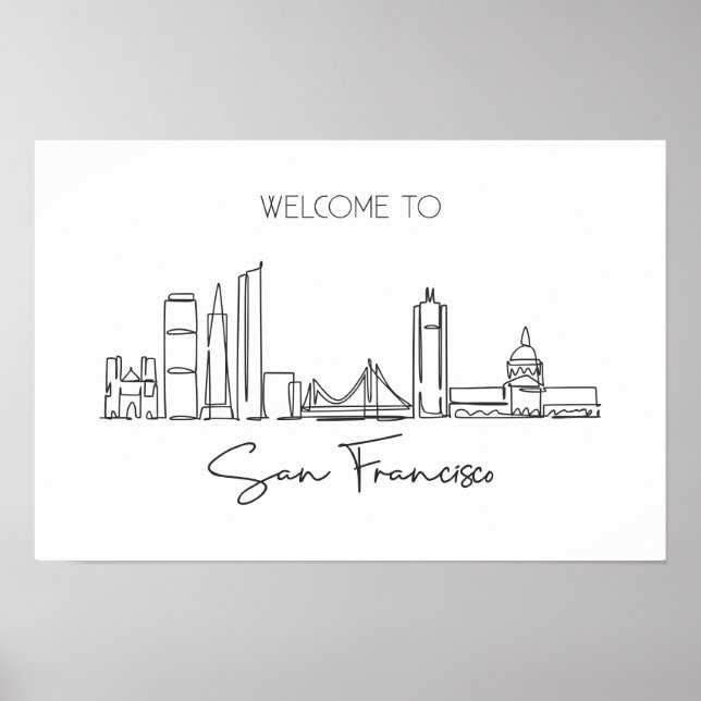 Continuous Line Drawing Of San Francisco Skyline  Poster (Front)