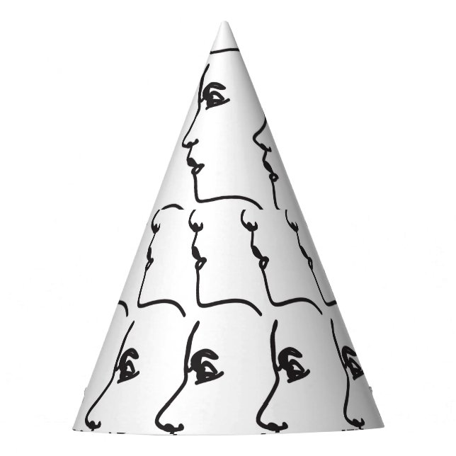 Continuous line, face profiles, artistic illustrat party hat (Front)