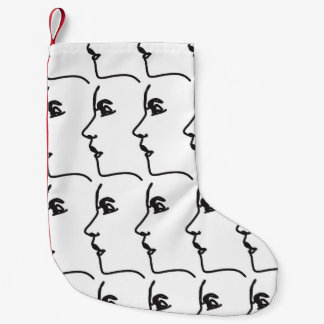 Continuous line, face profiles, artistic illustrat small christmas stocking