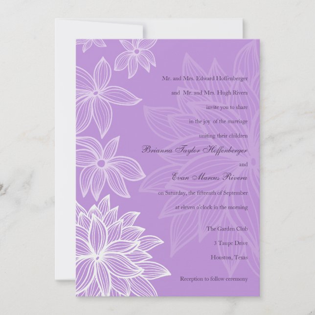 Contoured Bloom Lilac Wedding Invitation (Front)