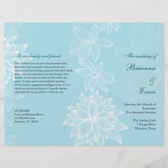Contoured Bloom Sapphire Wedding Program Flyer (Front)